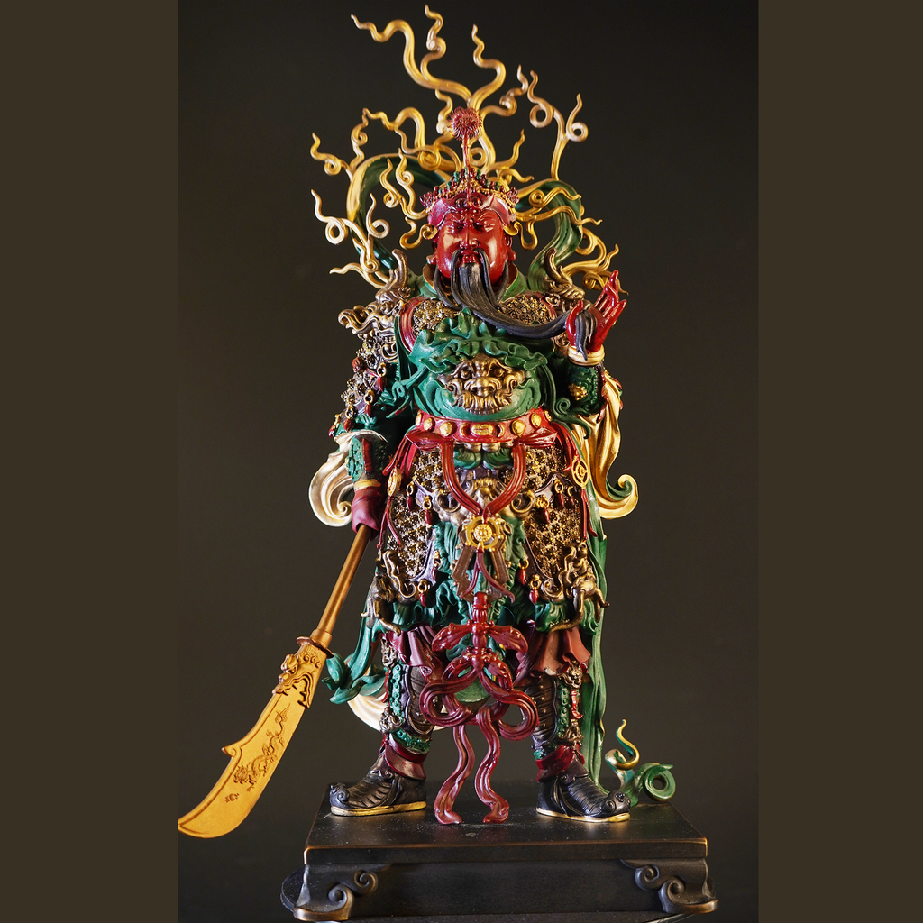 Intangible Cultural Heritage Cloisonné Pure Copper Guan Yu Statue | Wards off evil and attracts wealth, loyalty for all ages