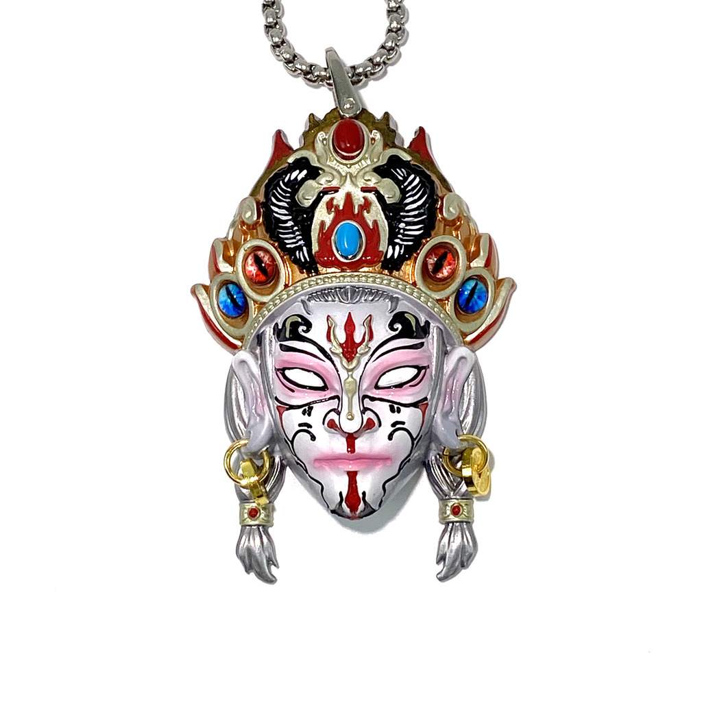 White Crane Boy Nuo Opera Mask Pendant