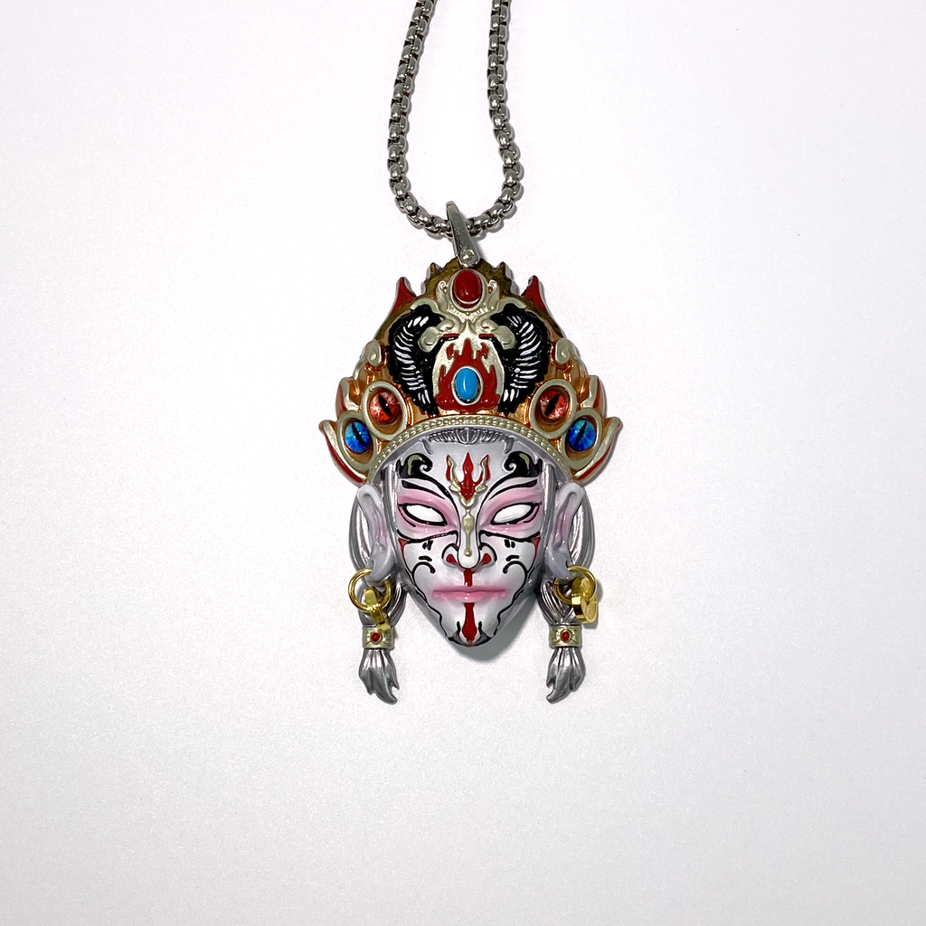White Crane Boy Nuo Opera Mask Pendant