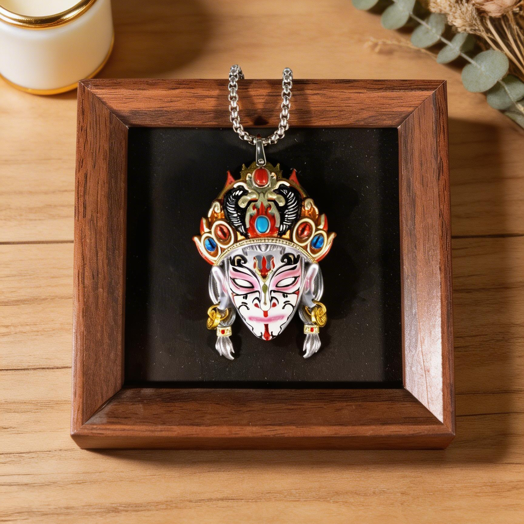 White Crane Boy Nuo Opera Mask Pendant
