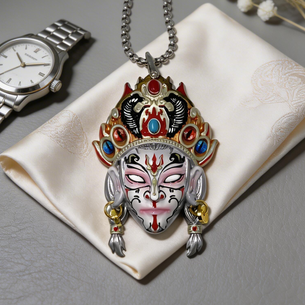 White Crane Boy Nuo Opera Mask Pendant