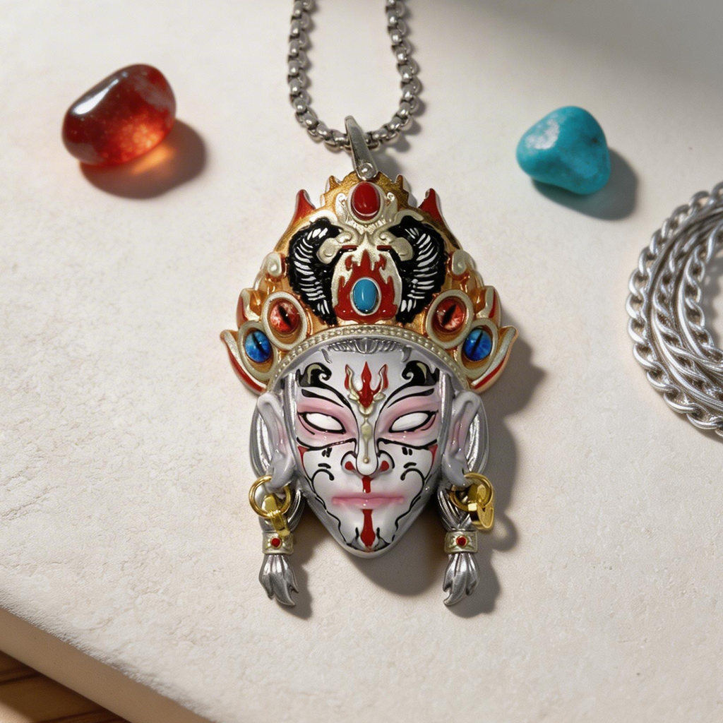 White Crane Boy Nuo Opera Mask Pendant