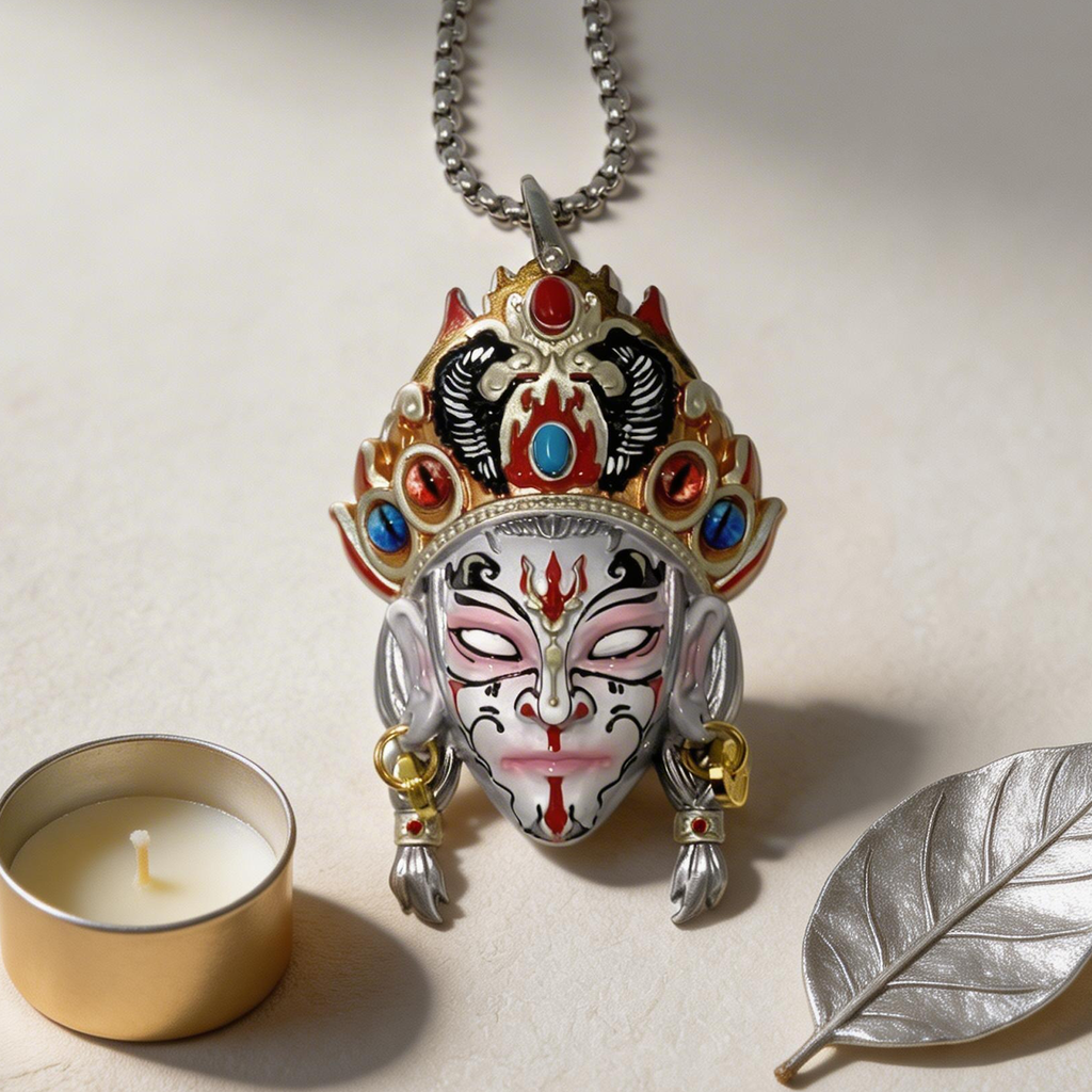 White Crane Boy Nuo Opera Mask Pendant