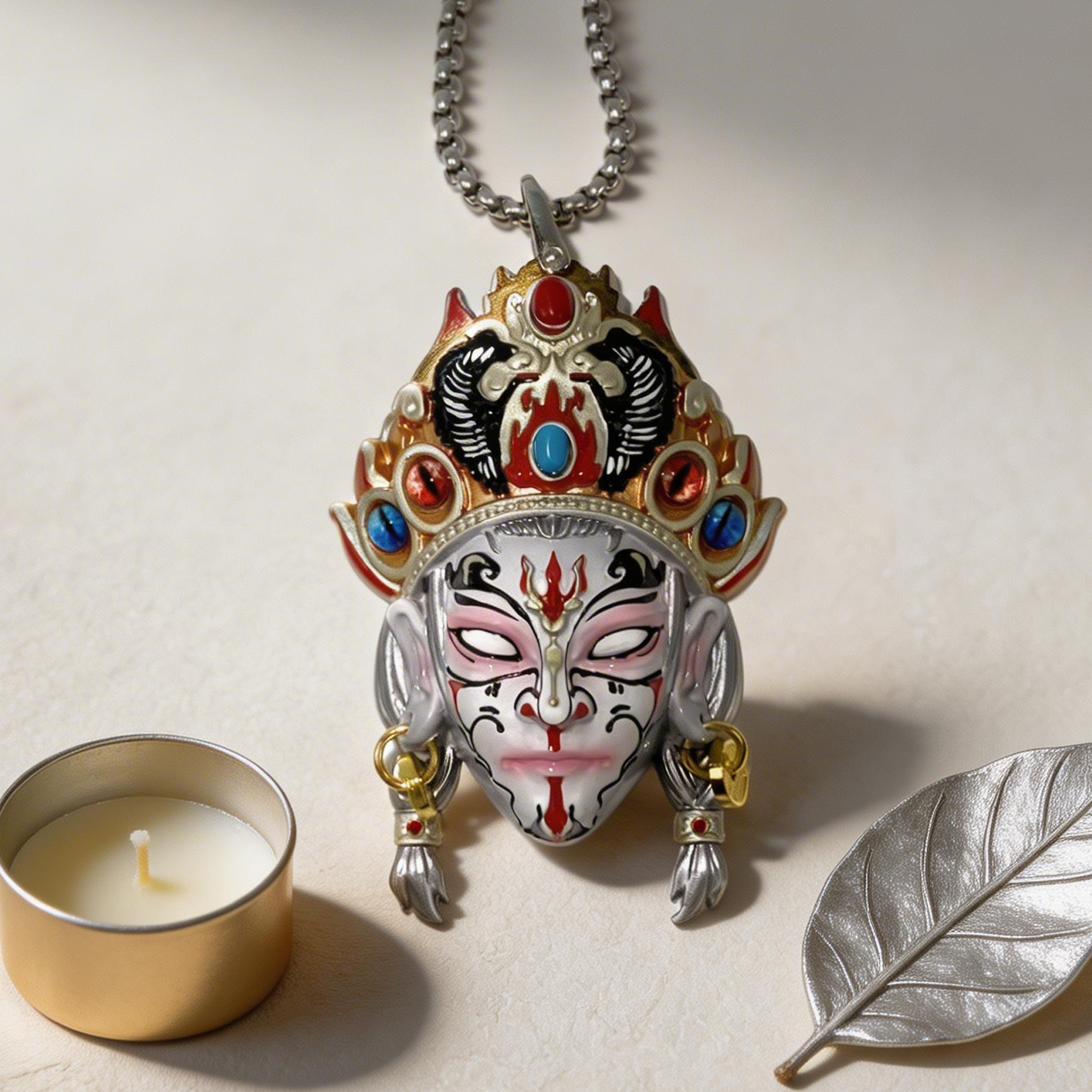 White Crane Boy Nuo Opera Mask Pendant