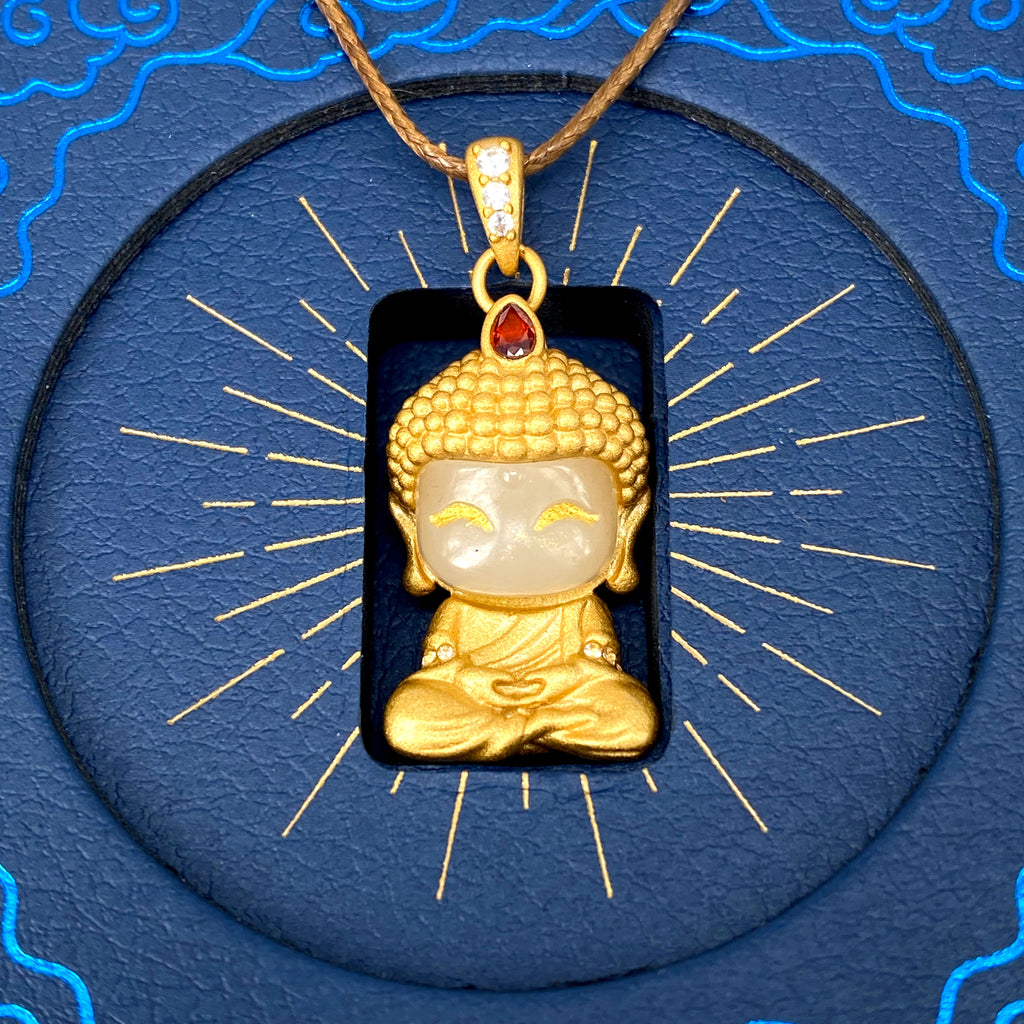 Copper-inlaid Jade Pendant | Happy Jade Buddha