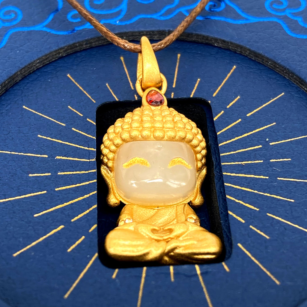 Copper-inlaid Jade Pendant | Happy Jade Buddha