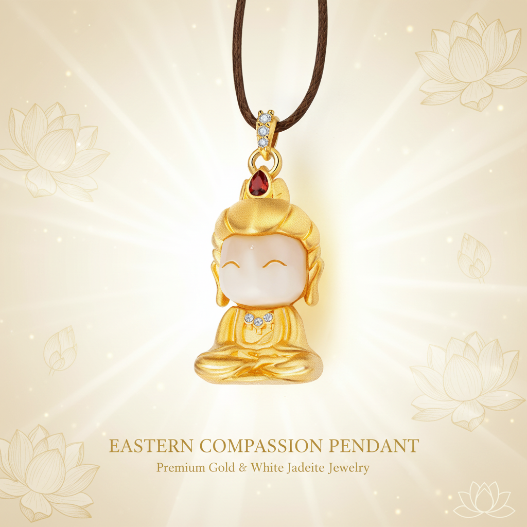 Handcrafted Bronze & Jade Guanyin Pendant - Instagram social media image