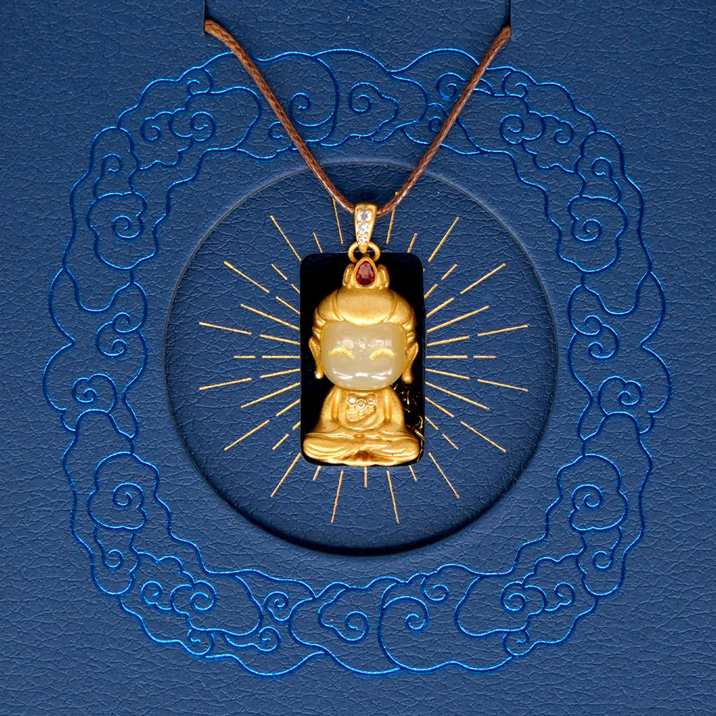 Copper-inlaid Jade Pendant | Happy Jade Guanyin